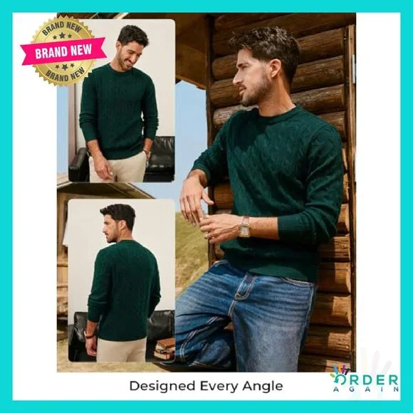 Classic Cable Knit Pullover Sweater Crewneck Minimal Chic Retro Menswear